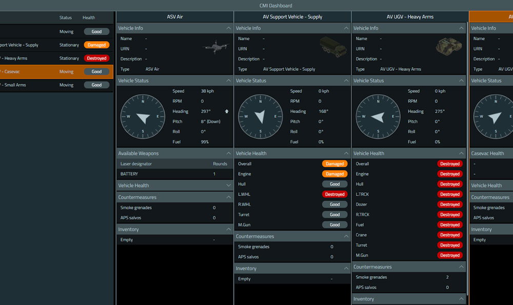 Figure-Examples of VBS4's UGV command and control interface admin tools