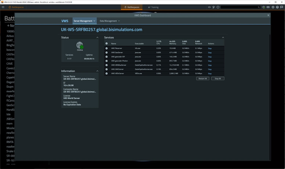 New VBS World Server dashboard